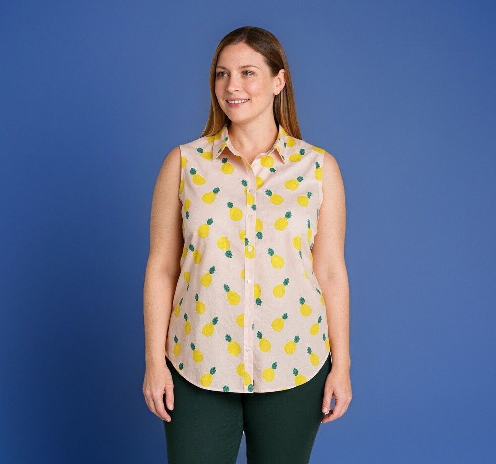Lands’ End Pineapple Top Tank Blouse Shirt Women’s Size 14 Vacation Sleeveless